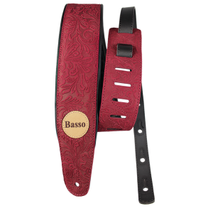 CORREA BASSO PARA GUITARRA Y BAJO SERIE CUERO ROJO FLOREADO